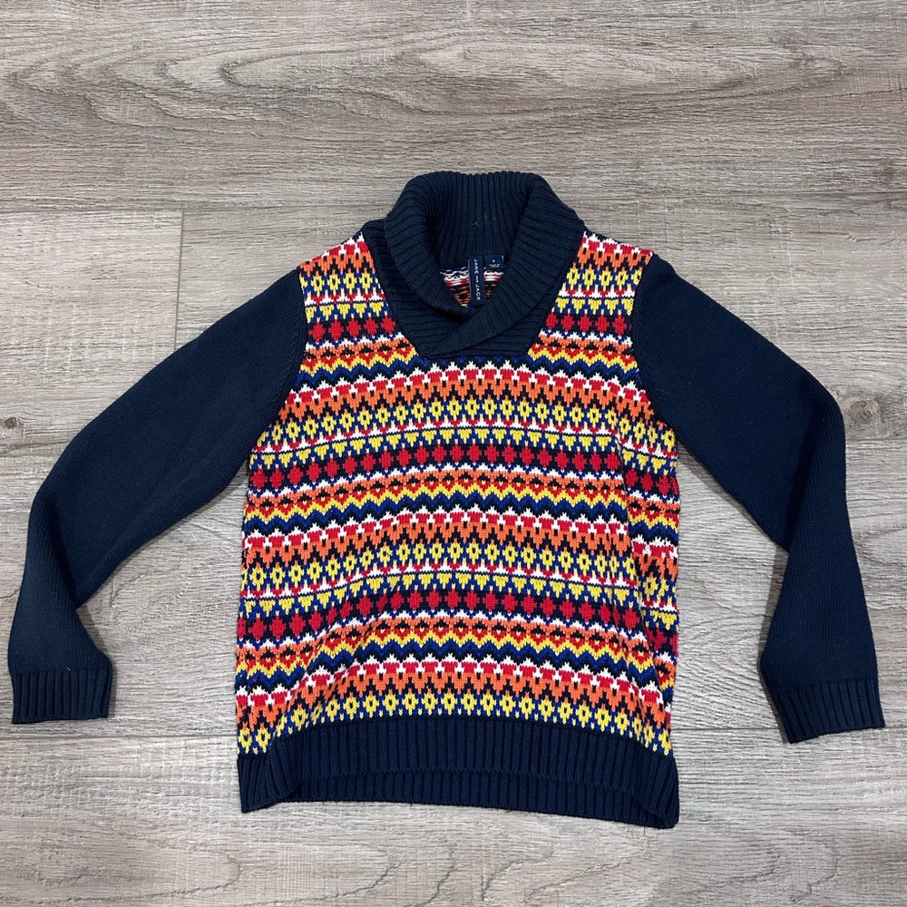 Janie and Jack Fair Isle Sweater with Colorful Pattern Blue Navy Orange size 6